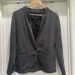 Banana Republic Factory Black White Herringbone Knit Blazer 