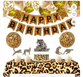 Cheetah Birthday Party Decorations- Banner, Tablecloth, Balloons for Garland, Cake Topper, Cupcake Toppers