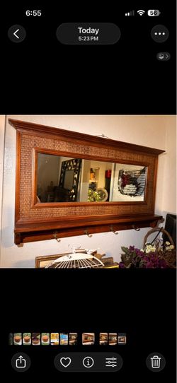 Pier 1 imports Wall Mirror with Hooks and Woven Frame