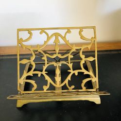 VINTAGE SOLID BRASS MUSIC BIBLE BOOK EASEL STAND HOLDER DESK TOP FOLDING “Woodland Hills” Ca