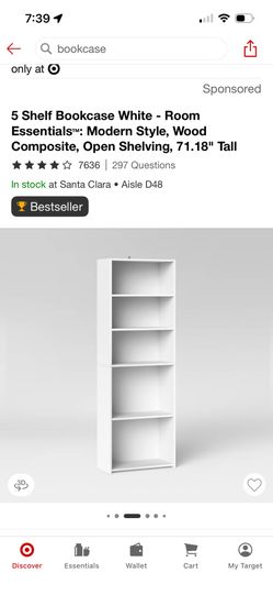 5-Shelf White Bookcase – $10