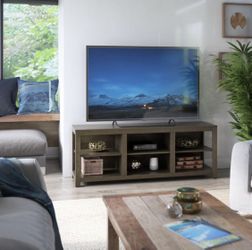 Fully Assembled Twin Star Home 59.5 in. Chico Oak TV Stand with 5 Storage Shelves Fits TV's up to 65 in. with Open Storage