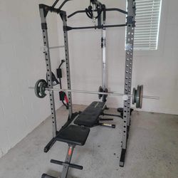 Squat Rack With Bench, Weights, Cable 