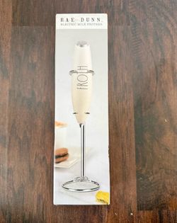Rae Dunn Milk Frother W/Stand - Handheld Electric Drink Mixer Beige / Sand - NEW