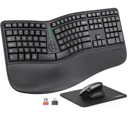 MEETION Black Ergonomic Wireless Keyboard and Vertical Mouse *BRAND NEW*