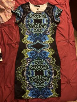 Black Green Blue Design Bodycon Dress 