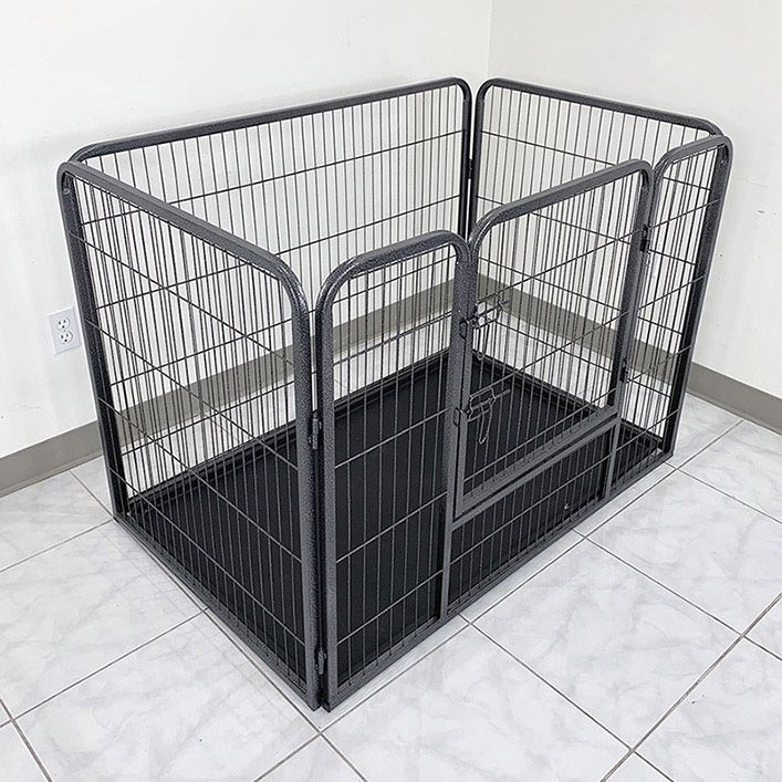 (Brand New) $95 Heavy Duty Pet Playpen w/ Plastic Tray, Dog Cage Kennel 4 Panels, L49” x W32” x H35” Pet supplies