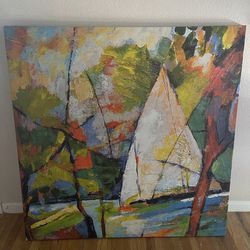Large Canvas Sailboat Painting 52”x52”