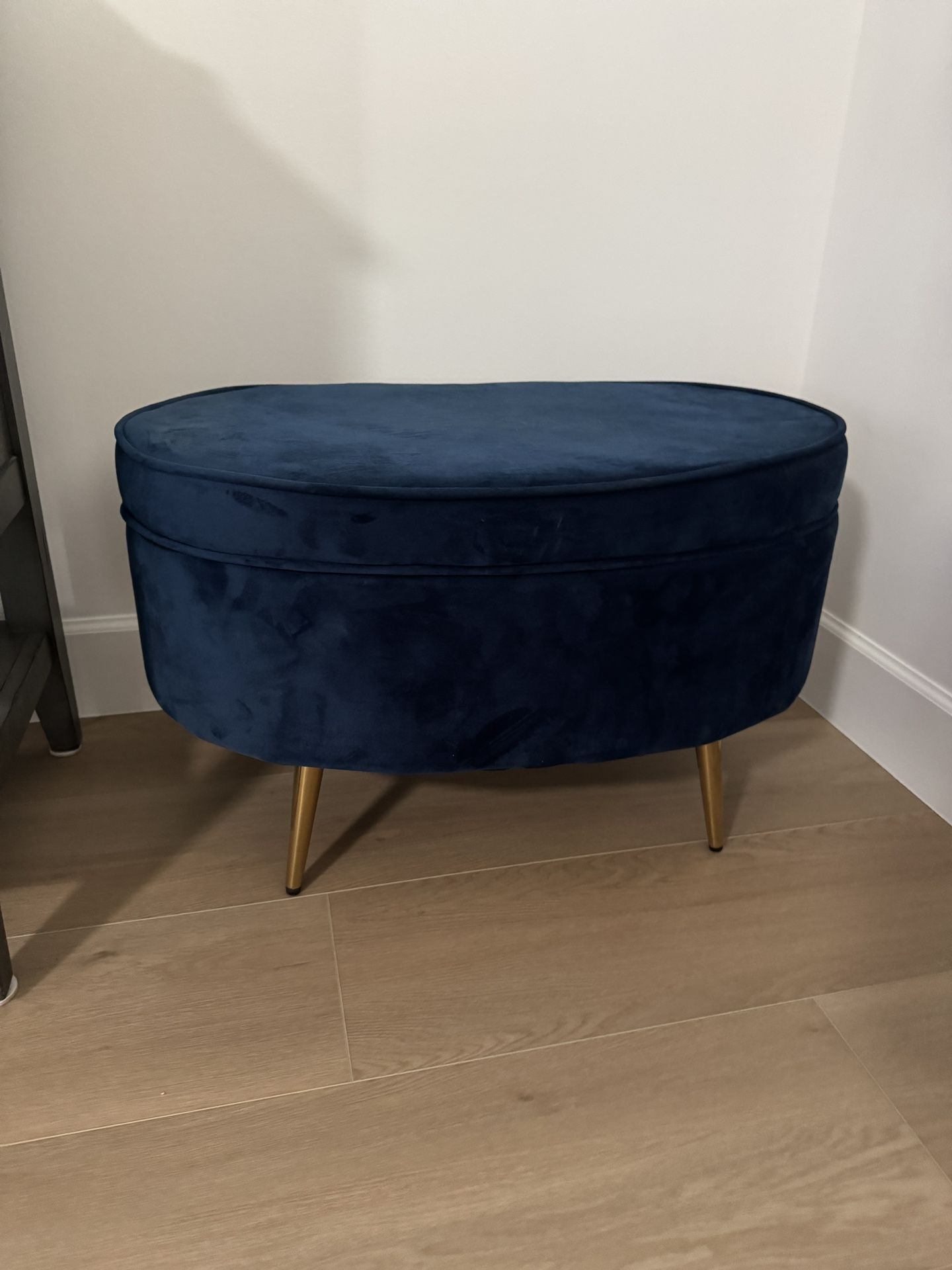 Navy Blue Velvet Ottoman With Storage