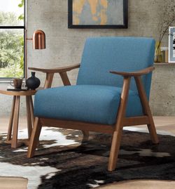 Walnut Wood Retro Blue Accent Chair