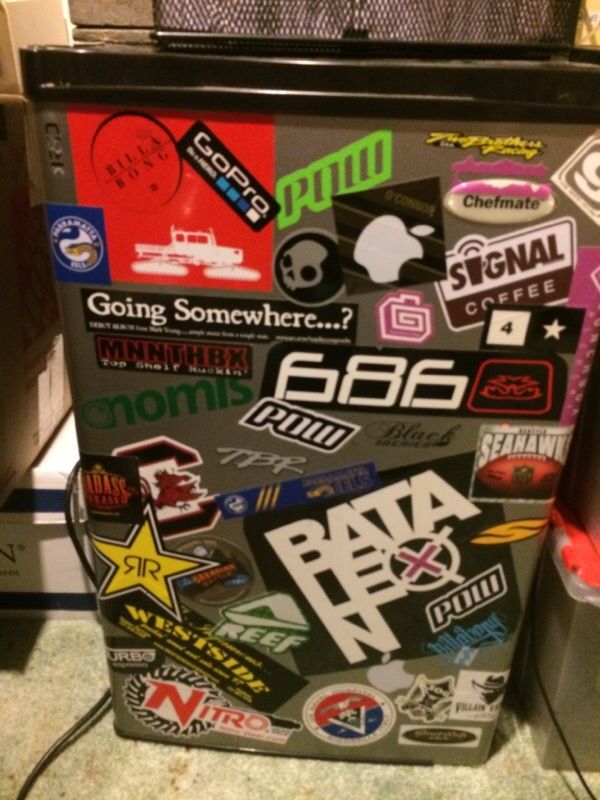 Small fridge personalized, dorm style.