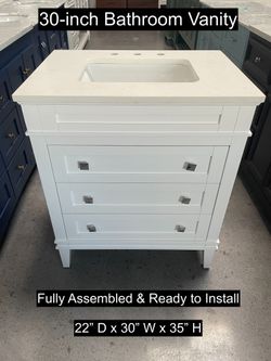 30" Bathroom Vanity with Quartz Countertop & Solid Wood & Plywood Cabinet #3460