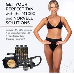 Norvell Sunless Kit - M1000 Mobile HVLP Spray Tan Airbrush Machine + 3 (8 oz Tanning Solutions)
