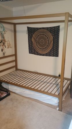 Twin canopy metal gold bed frame