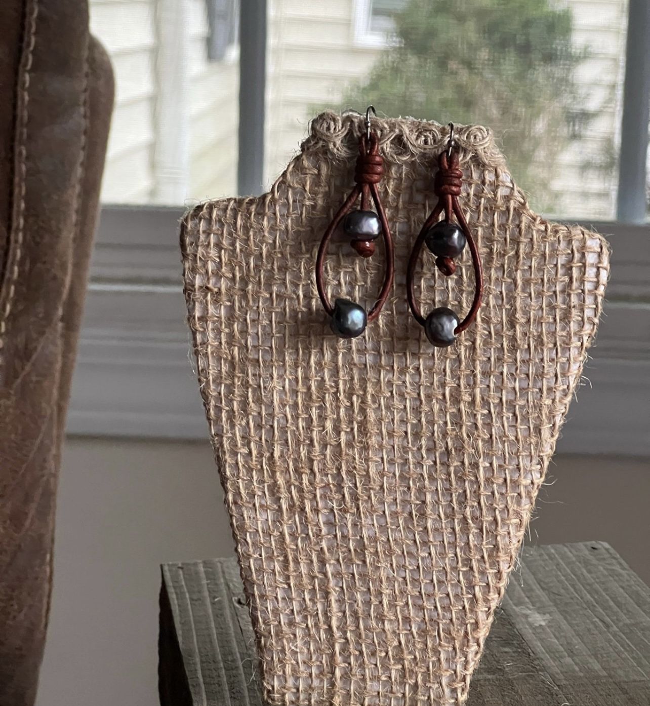 Freshwater Pearl & Leather Earrings