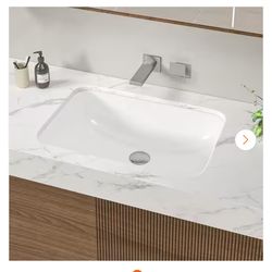 22 in. Ceramic Rectangular Undermount Bathroom Sink in White with Overflow Drain