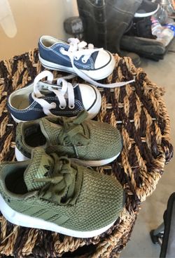 Green adidas almost new used once !!size 3 $25 and converse size 3 $8