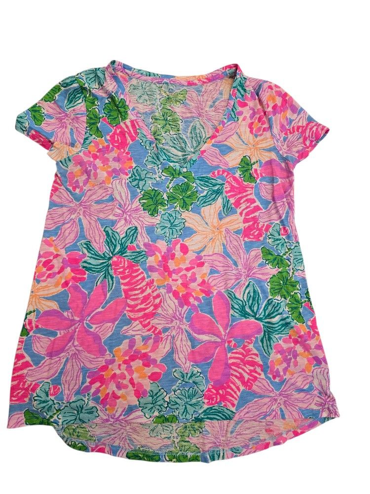 Lilly Pulitzer Floral V-neck Xsmall Women's Shirt