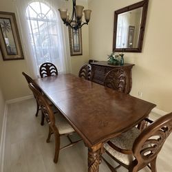 Wooden Dining Table, Chairs and Breakfast cabinet