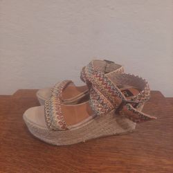 BC Wedge Sandals with Multi-colored Woven straps and an espadrille-style platform Women's Size 8.5 