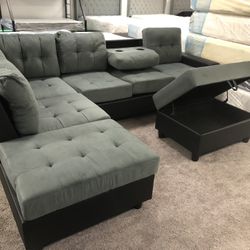 BRAND NEW REVERSIBLE SECTIONAL SOFA WITH STORAGE OTTOMAN