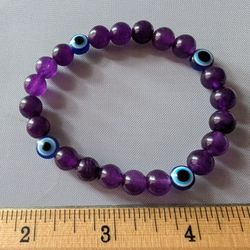 8mm Amethyst Evil Eye Bracelet