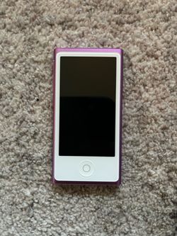 iPod nano 7th generation purple with headphones and charger cord