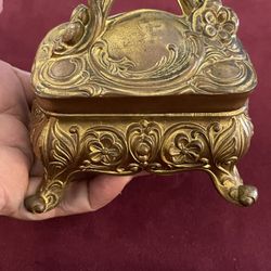 Antique Vintage French Art Nouveau Jewelry Box With Silk Lining Heavy 