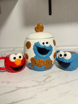 Cookie Monster jar and cup with Elmo cup
