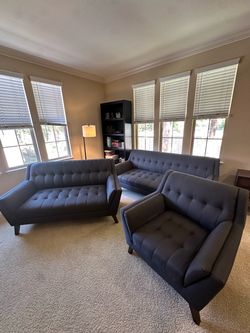 Charcoal Sofa, Loveseat and Chair