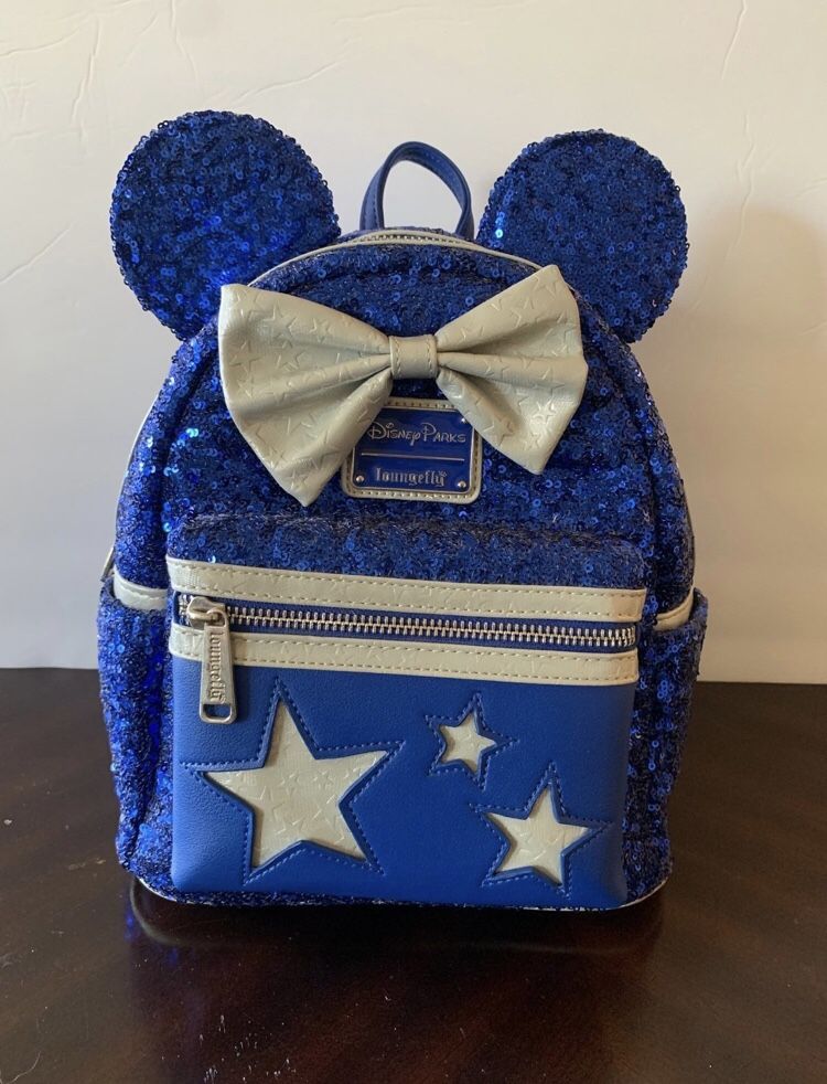 Disney Parks Loungefly Sequined Mini Backpack Wishes Come True Blue New