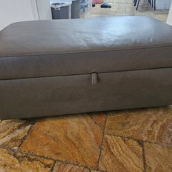 Pottery Barn Ultra Lounge Leather Storage Ottoman - Pewter Gravel