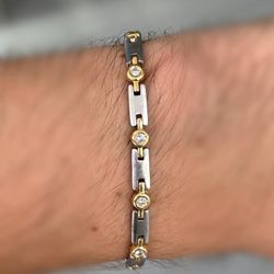 Jewelry 14k white yellow two tone gold natural Diamond 1.00CTW tennis bracelet 7.00” 4.70mm