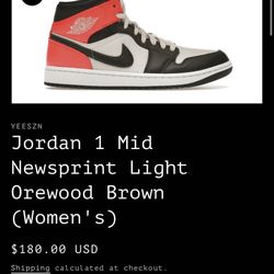 Jordan 1 Mid Newsprint Brand New 8W / 6.5 Men 