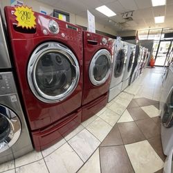 Red Front Loader Steam Washer And Dryer Set LDC3 