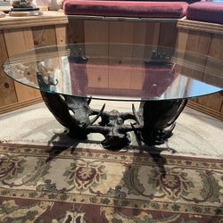 Fighting Moose Antler Coffee Table