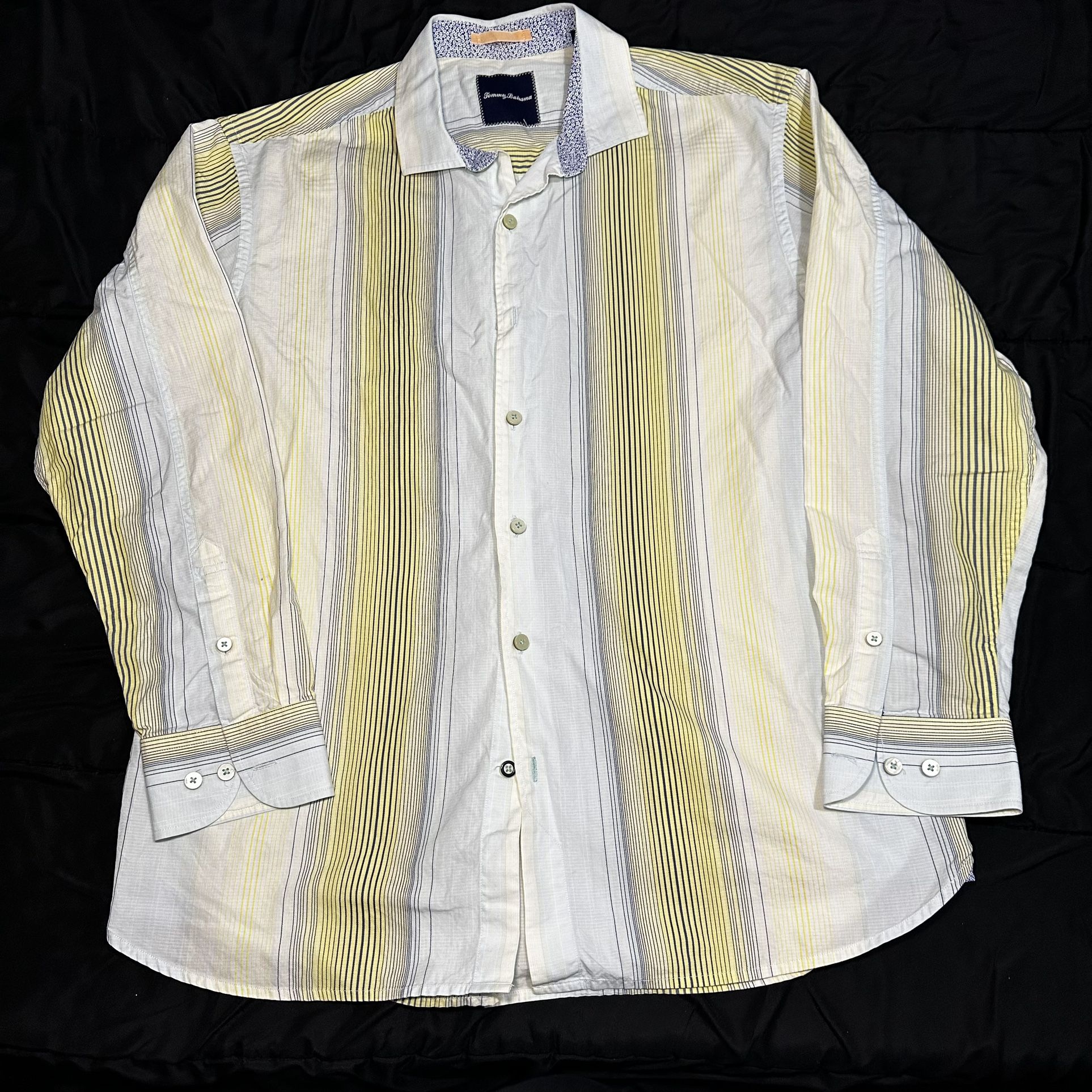 Tommy Bahama Mens L Dress Shirt Yellow Long Sleeve 100% Cotton Stripe Button Up
