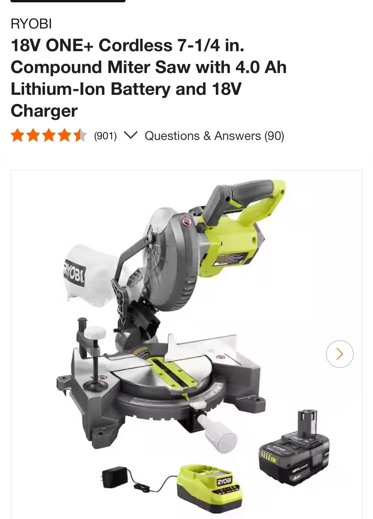 Miter Saw 7-1/4  Batteri And Changer 