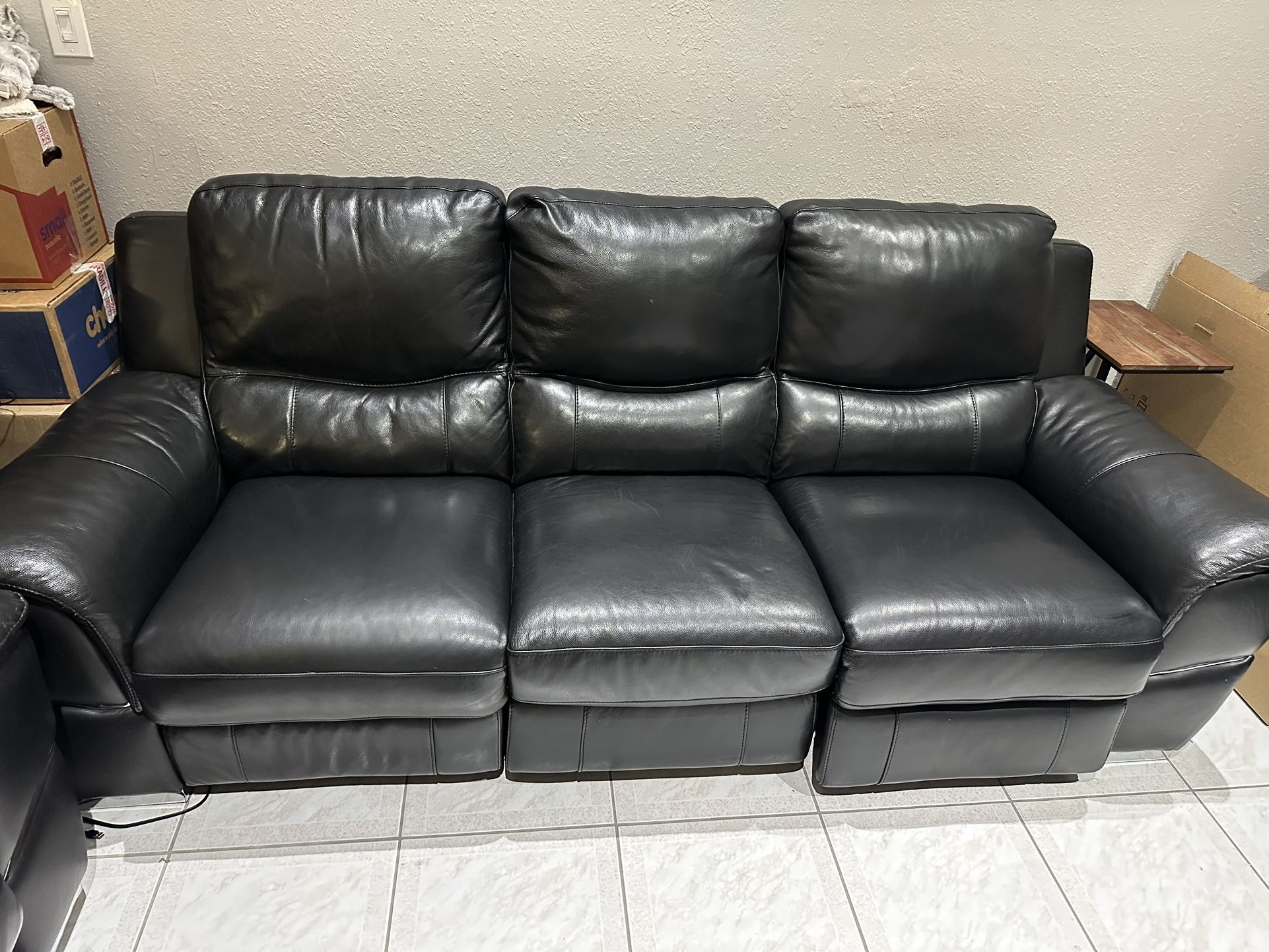 3-Seater Electric Reclining Sofa - Black Leather
