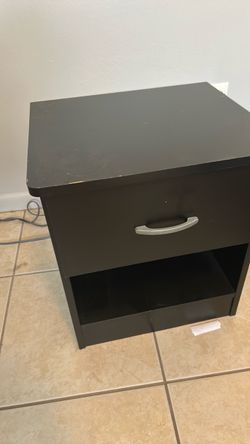 Black Nightstand with Drawer and Shelf