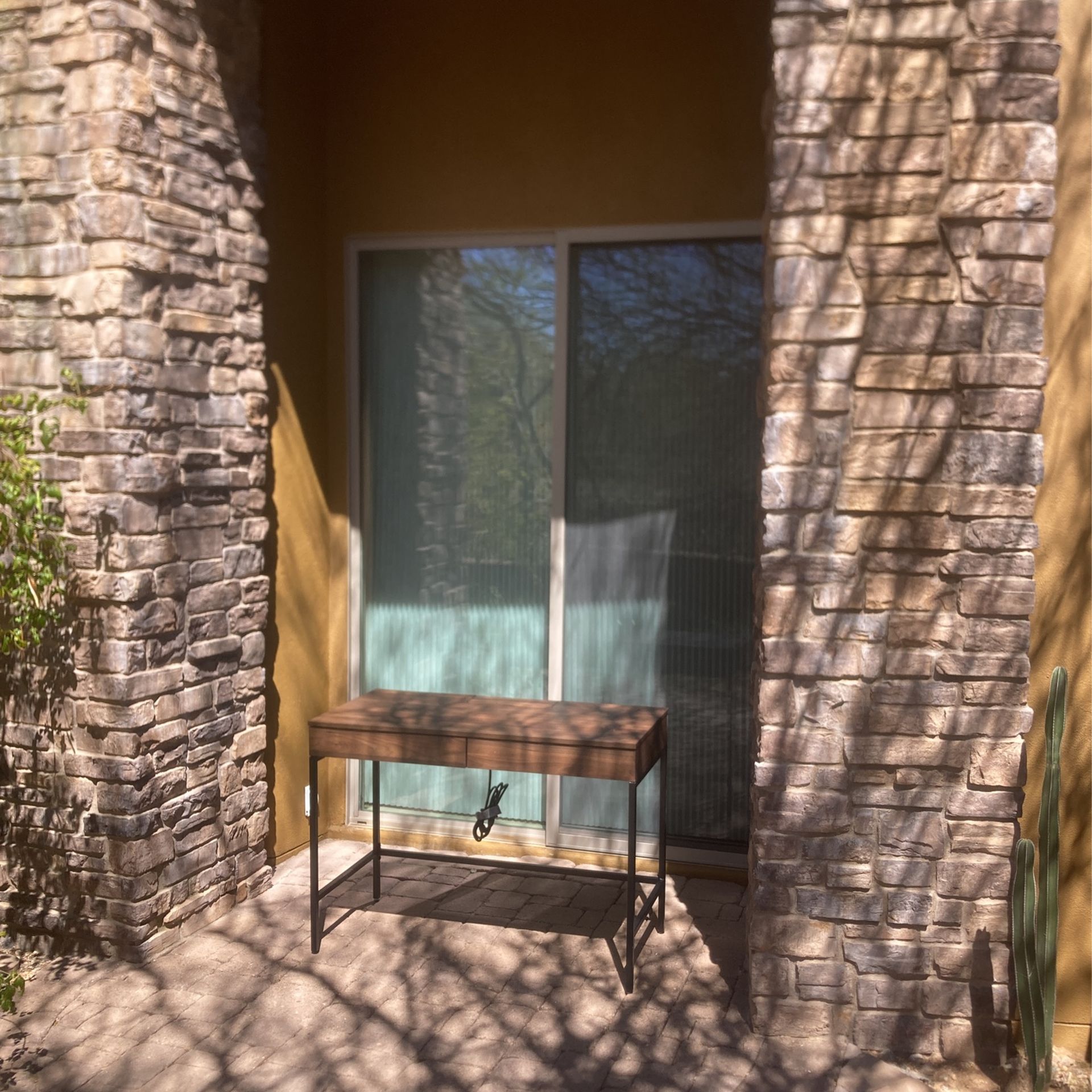 Loring Wood Writing Desk with Drawers and Charging Station Threshold