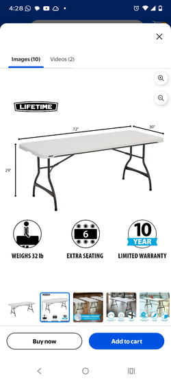 Lifetime 6 Foot Rectangle Folding Table Indoor/Outdoor Commercial Grade, White Granite