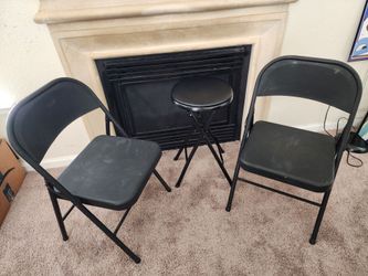 Black Metal Folding Chairs and Stool Set