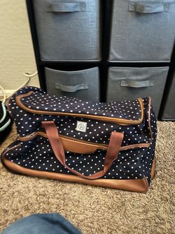 Polka Dot Duffle Bag with Brown Trim