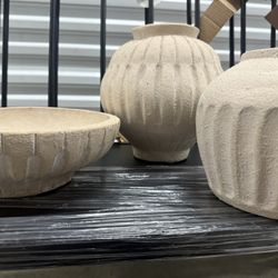 New set of 3 Carved Ceramic Vases - Threshold™ designed with Studio McGee: Watertight Terracotta, Tabletop Decor, Spot Clean 