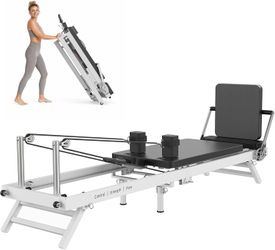 Pilates Reformer for Home, 93.1" Extra Long Foldable Steel Frame Dual Resistance- Springs and Cords, Jump Board, Workout Monitor, 7-Position Footbar