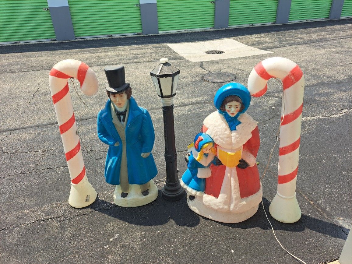 Carolers Dickens Victorian 3 Pc Blow Mold Christmas Yard Vintage 38"40 HUGE