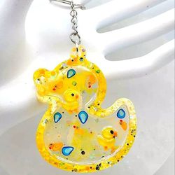 Large Clear 3d Little Glass Duck Lover Figurines In Pond Drop Water Keychain...