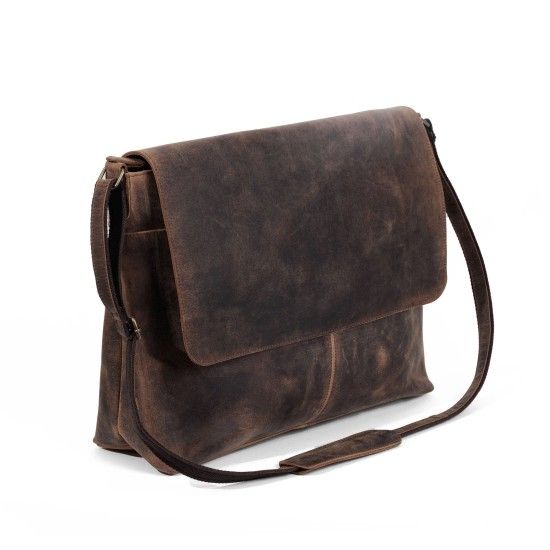 Rustic Look 18" Buffalo Leather Messenger Bag