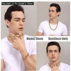 18K Gold Plating   Cuban Link Chain Necklace  W 12mm L 24 inch